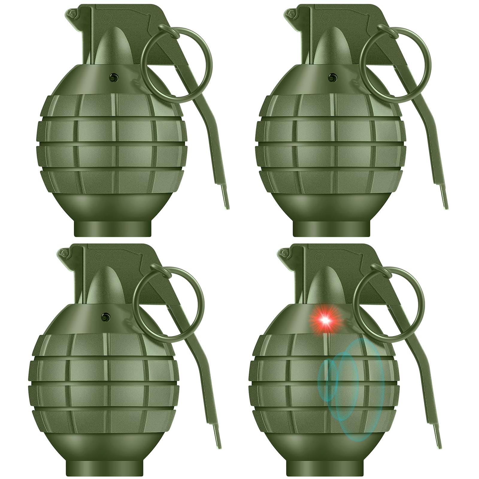 Sratte 4 Pcs Toy Grenade, Sound & Flashing Light, Green | Army Role Play Prop, M