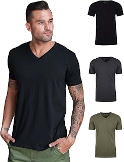 Men's V-Neck T-Shirt Fitted Short Sleeve Soft Cotton Vneck Tees S-2XL
