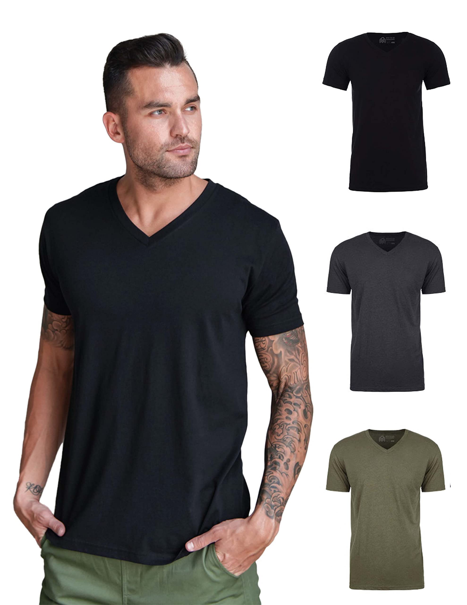 Men's V-Neck T-Shirt Fitted Short Sleeve Soft Cotton Vneck Tees S-2XL