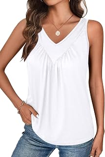 Bliwov Womens Tank Tops V Neck Ruched Workout Clothes Loose Fit Casual Sleeveless Beach Vacation Outfits Trendy Fall Blouses