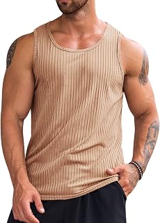 Runcati Mens Ribbed Tank Top 2 Pack Knit Sleeveless Workout T Shirt Muscle Training Fitness T-Shirt