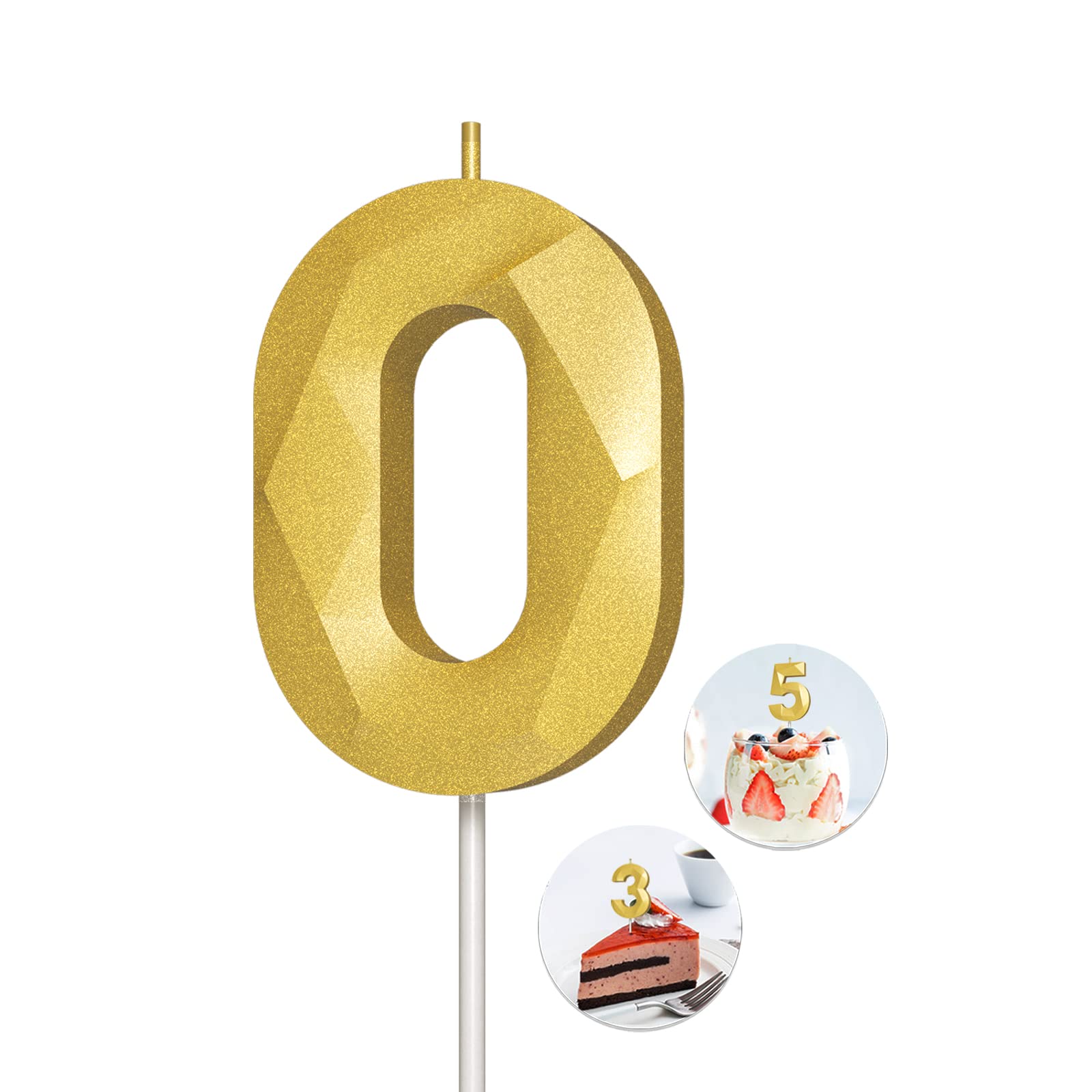 Number Birthday Candles(0 Candle Gold) 3D Diamond Shape Number Happy Birthday Ca