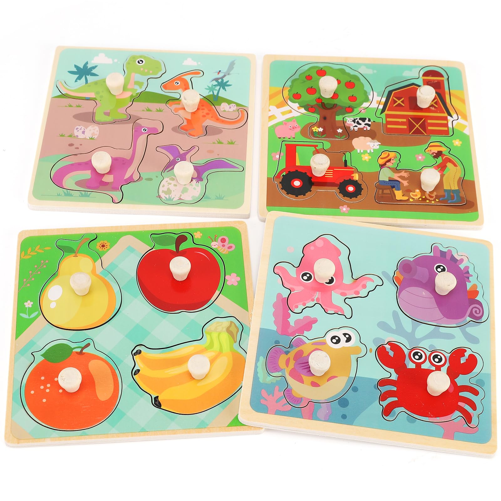 Wooden Peg Puzzles for Toddlers 1-3, Kids' Educational Preschool Peg Puzzle Toy,