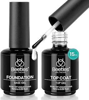 Beetles 2 Pcs 15ml No Wipe Gel Top Coat and Base Coat Set | Long Lasting Soak Off LED Nail Lamp Gel Base Top Coat Stay Lock Shine Duo Finish Nail Art Design Manicure Gifts for Women