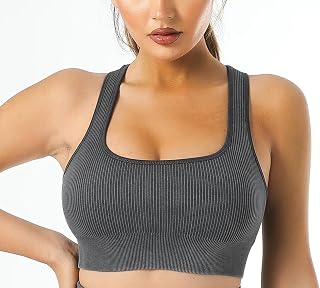 Brasier sin varillas para mujer, brasier sin costuras para yoga, gimnasio, uso diario, brasier deportivo de impacto medio