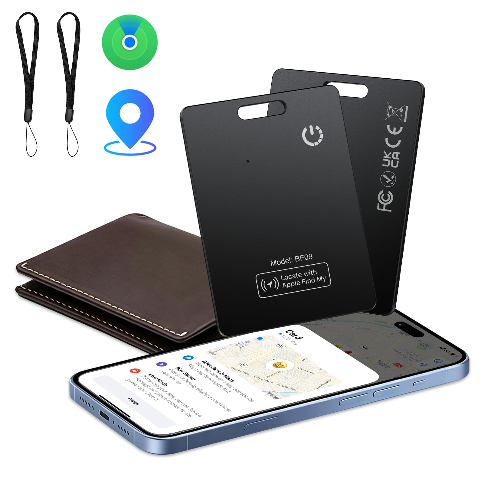 Wallet Tracker Card 2 Pack, Air Tracker Tag Works with Apple Find My (iOS Only),