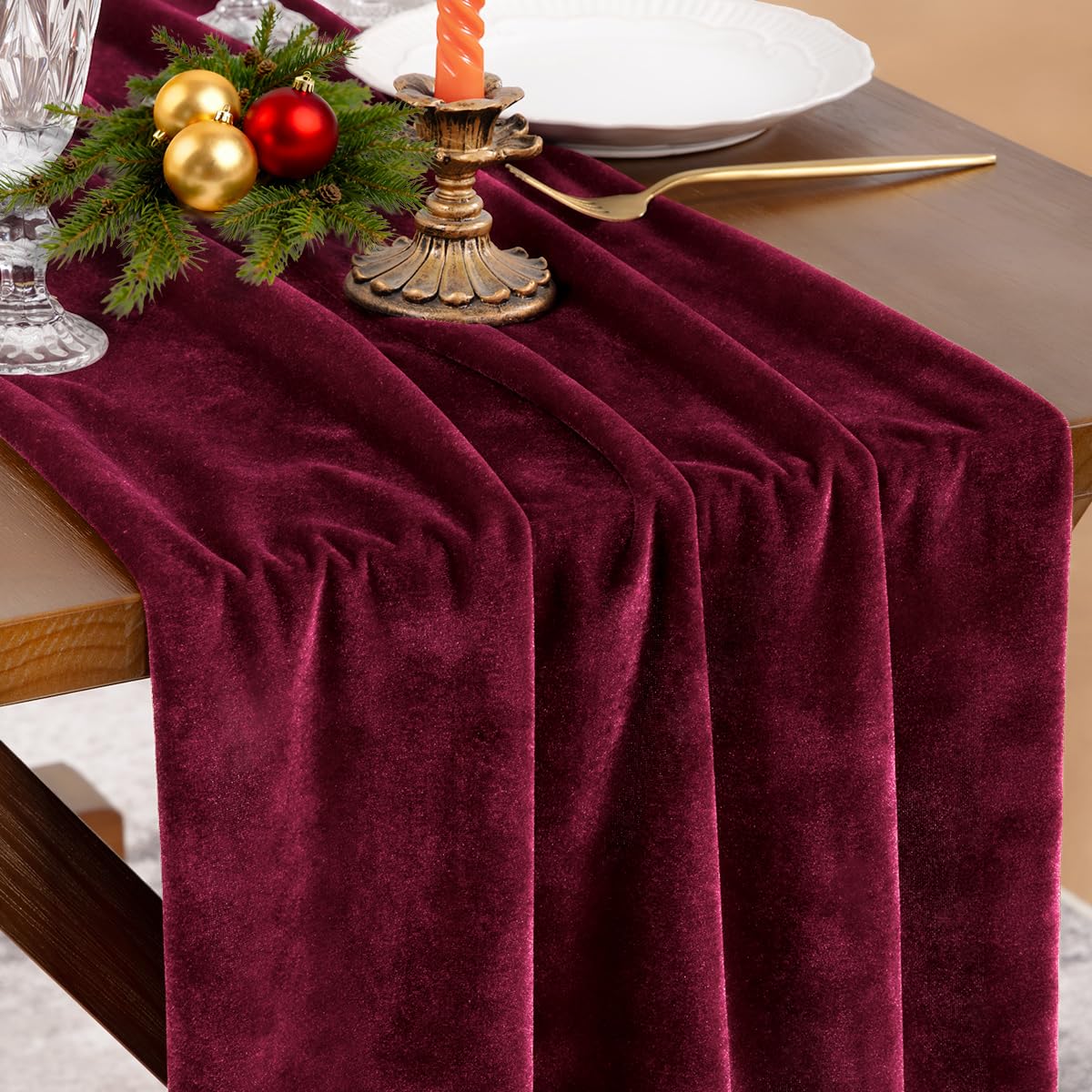 Burgundy Red Velvet Table Runner Cloth Fall Luxurious Wedding Party Decor | 20 x