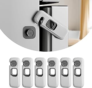 6 Pack Fridge Lock, Freezer Door Lock Child Safety, 3M Adhesive Hold | Sticky Adhesive for Secure Hold. Fits Upright Freezers, Ovens, Cabinets. Baby/Toddler/Pet Proof Latch.