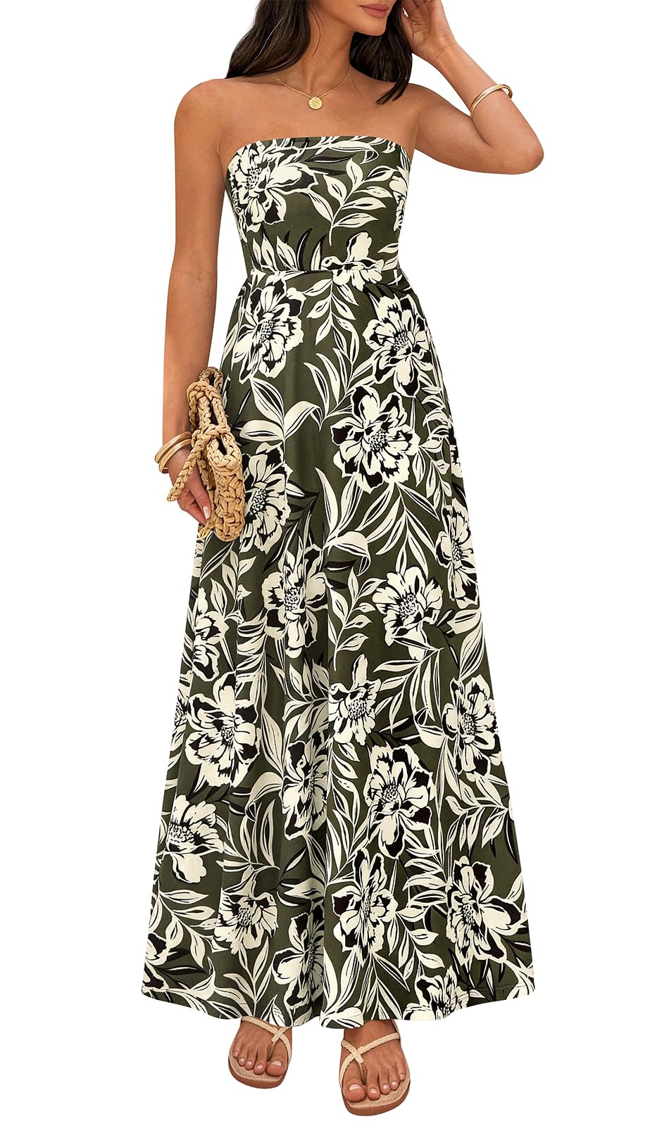PRETTYGARDEN Sleeveless Floral Summer Maxi Dresses for Women 2026 Tube Top Flowy