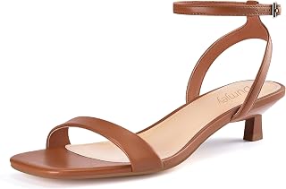 Women Kitten Heel Sandals Ankle Strap Heeled Sandals Square Open Toe Dress Wedding Party Shoes
