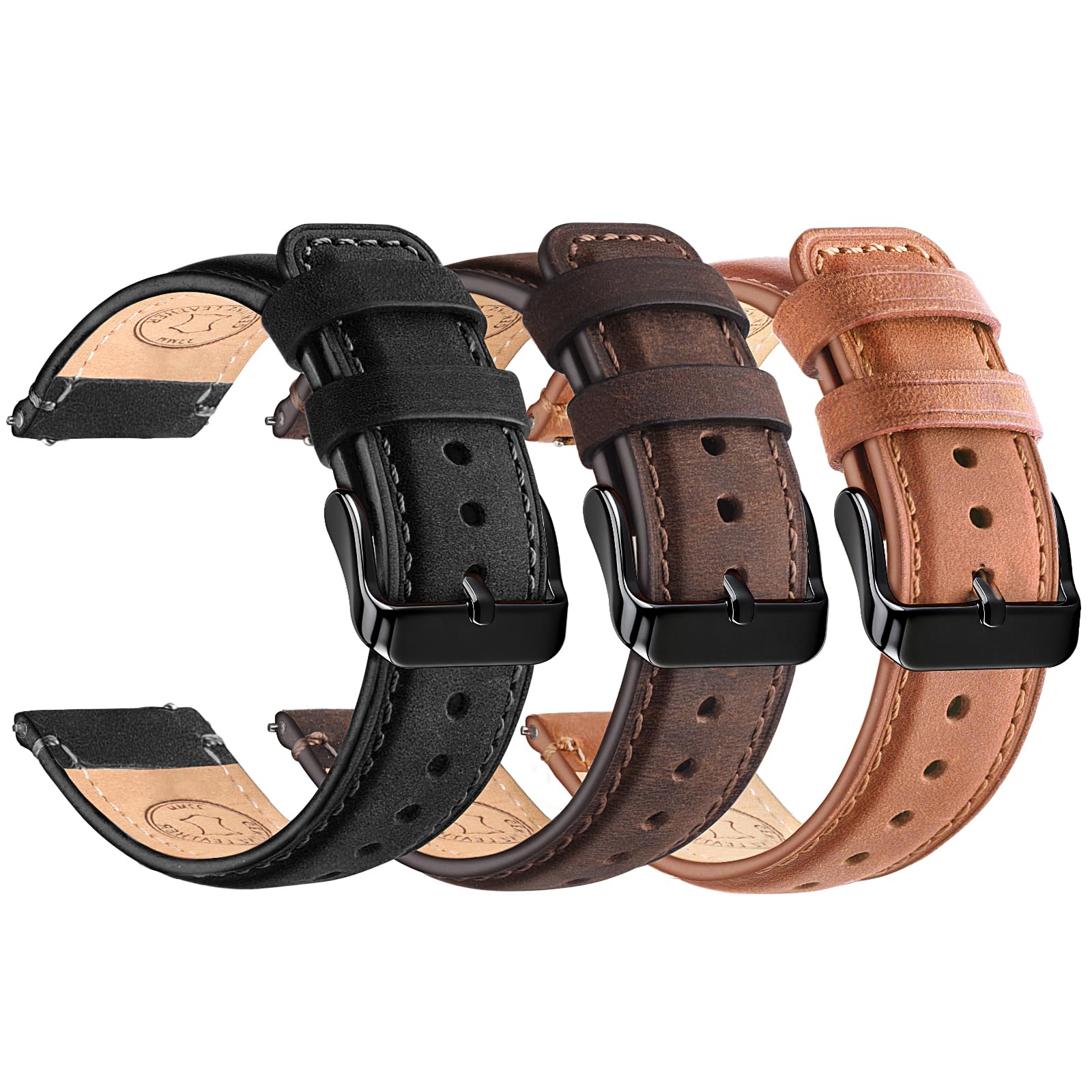 Wristitani 3 Set Leather Watch Strap 20 mm 22 mm Replacement Strap with Quick Re