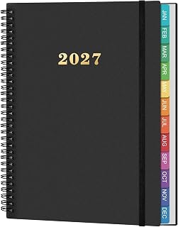 Agenda 2027: January-December 2027 Daily Planner, 8.5 x 11 in, Black | 2027 Planner, Appointment Book, Hourly Calendar Planner, Flexible Cover with Monthly Tabs and Inner Pocket for School, Office