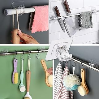 Generic No-Drill Adhesive Curtain Rod Hooks Transparent Self-Adhesive Wall Mounted Window Rod Holder for Bathroom, Kitchen, Living Room