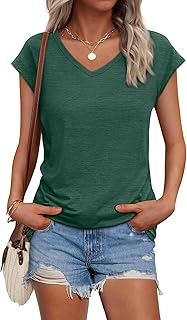 AUTOMET Womens V Neck T Shirts Cap Sleeve Cap Sleeve Basic Tees