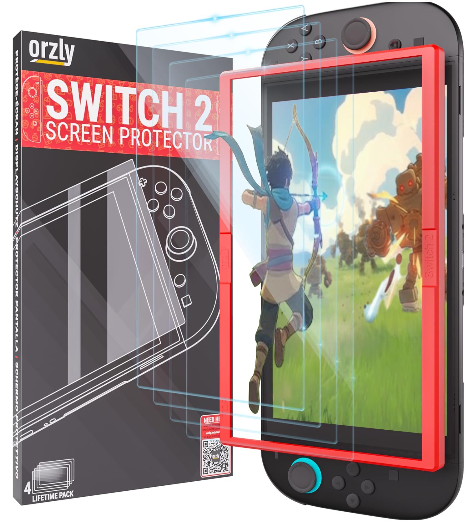 Orzly Glass Screen Protector for Nintendo Switch 2 Console 2025 Screen Size 7.9 