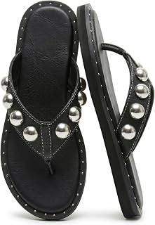 Studded Thong Sandals for Women Round Toe Slip On Flip Flop Slides