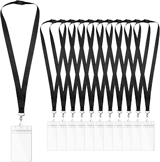 WEZEBEL 12-Pack Black Breakaway Lanyards with Waterproof Badge Holders, Metal Hook, Polyester Neck Straps for ID Cards, Events, Office, and Schools