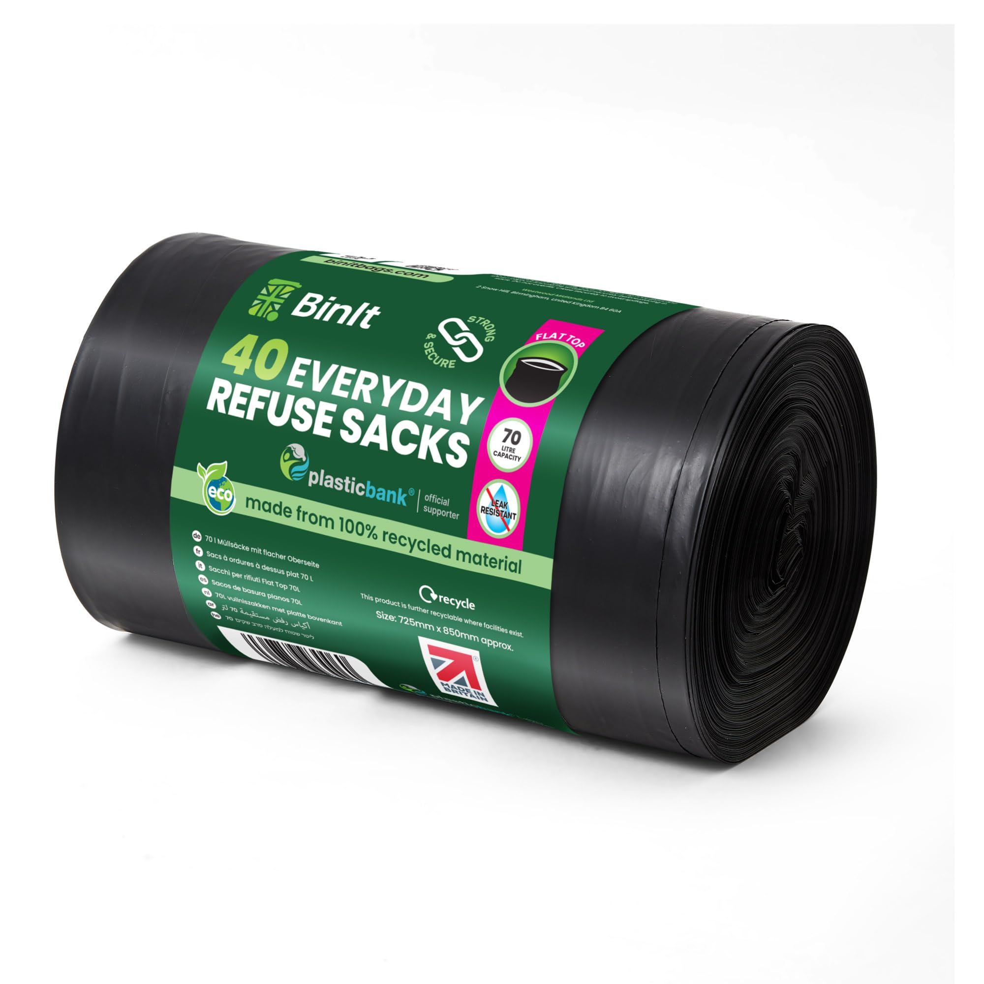 BIN IT 40 Everyday 70L Strong & Secure, Refuse Sacks, Bin Bags, Bin Liners, Flat