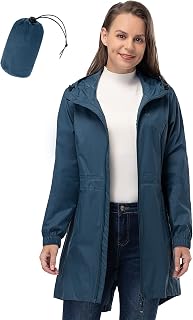 33,000ft Women's Rain Jacket Lightweight Hooded Long Rain Coat Waterproof Jacket Ladies Packable Functional Jacket Windbreaker Breathable Active Outdoor Coats