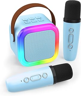 Mini Karaoke Machine for Kids Adults, Portable Bluetooth Speaker | Kids Speaker with 2 Wireless Microphones,Toys Birthday Gifts for Girls Ages 4, 5, 6, 7, 8,9,10,11,12+Home Party (Blue)