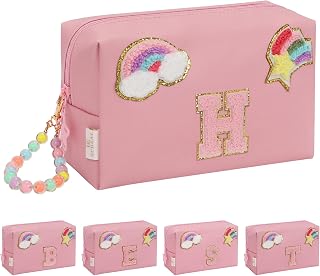 Initial Makeup Bag for Girls, Cute Makeup Bag Small Cosmetic Bag Travel Make Up Organizer Pouch, Birthday Gifts for Girls 4 5 6 7 8 9 10 11 12 13 14 15 Years Old, Teen Girls Gifts Trendy Stuff