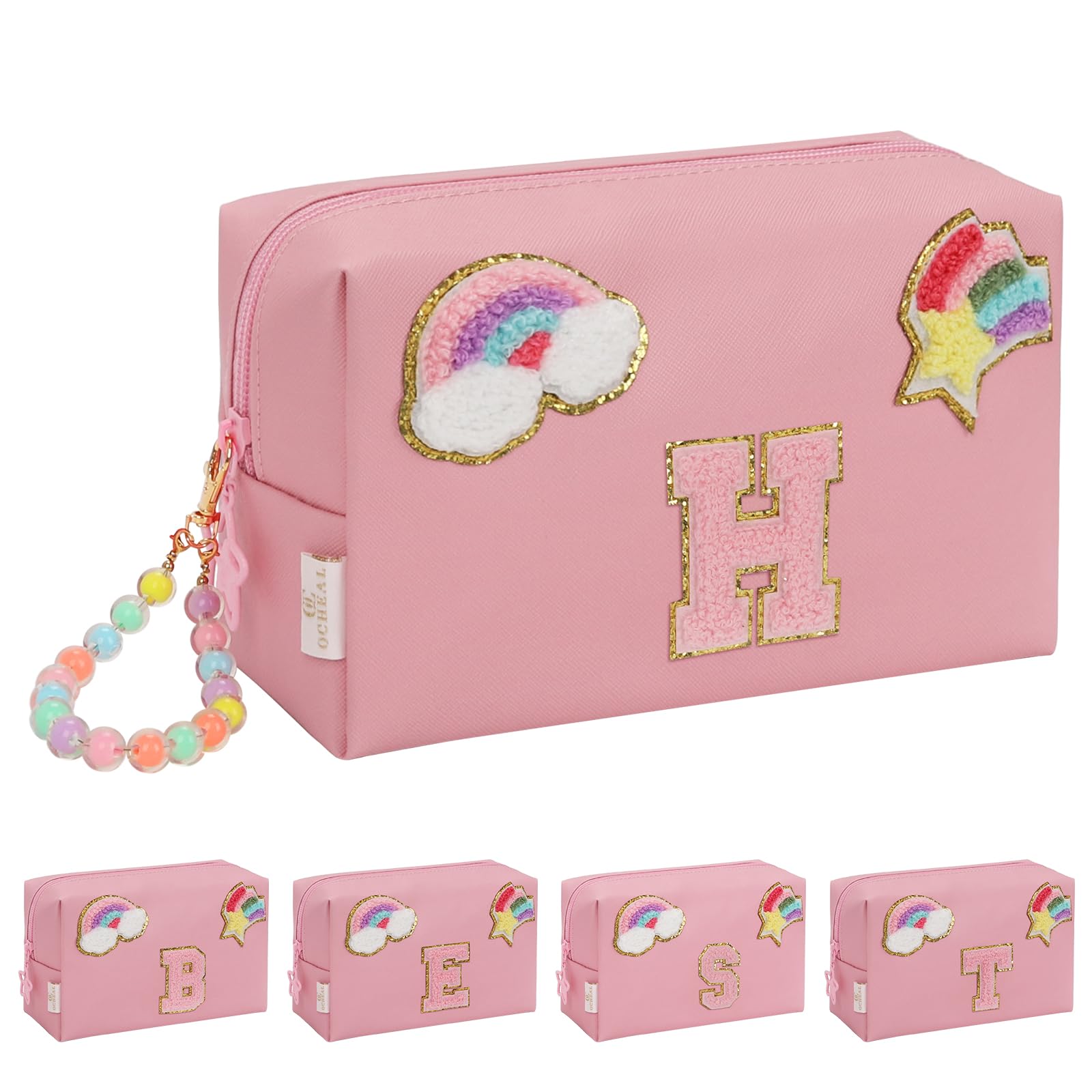 Initial Makeup Bag for Girls, Cute Makeup Bag Small Cosmetic Bag Travel Make Up 