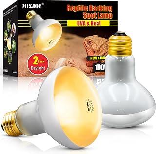 MIXJOY Reptile Heat Lamp, 2 Pack 100W Reptile Heat Lamp Bulbs, UVA Daylight Basking Spot Light for Reptiles and Amphibians - Lizard, Tortoise, Bearded Dragon