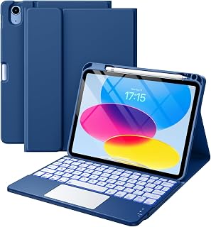Harvopu for iPad A16 11th/10th Generation Case with Keyboard, Folio Cover | Multi-Touch Trackpad, 7 Colors Backlit, Detachable Keyboard for iPad A16 11 inch/10th Gen with Pencil Holder, Navy Blue