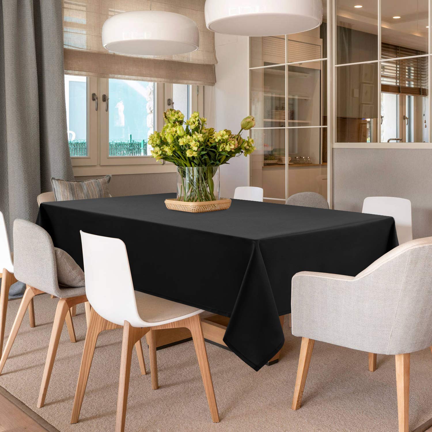 DWCN Rectangle Tablecloth - 54 x 80 Inch - Black Washable Polyester Waterproof R