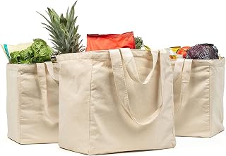 Diadem Canvas Grocery Bags, Reusable Tote Bag, Washable Cloth Bags for Groceries, Beach, Travel