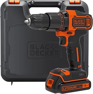BLACK+DECKER 18V Cordless Hammer Drill, BCD700S1K-GB | Battery, Charger and Kitbox Included
