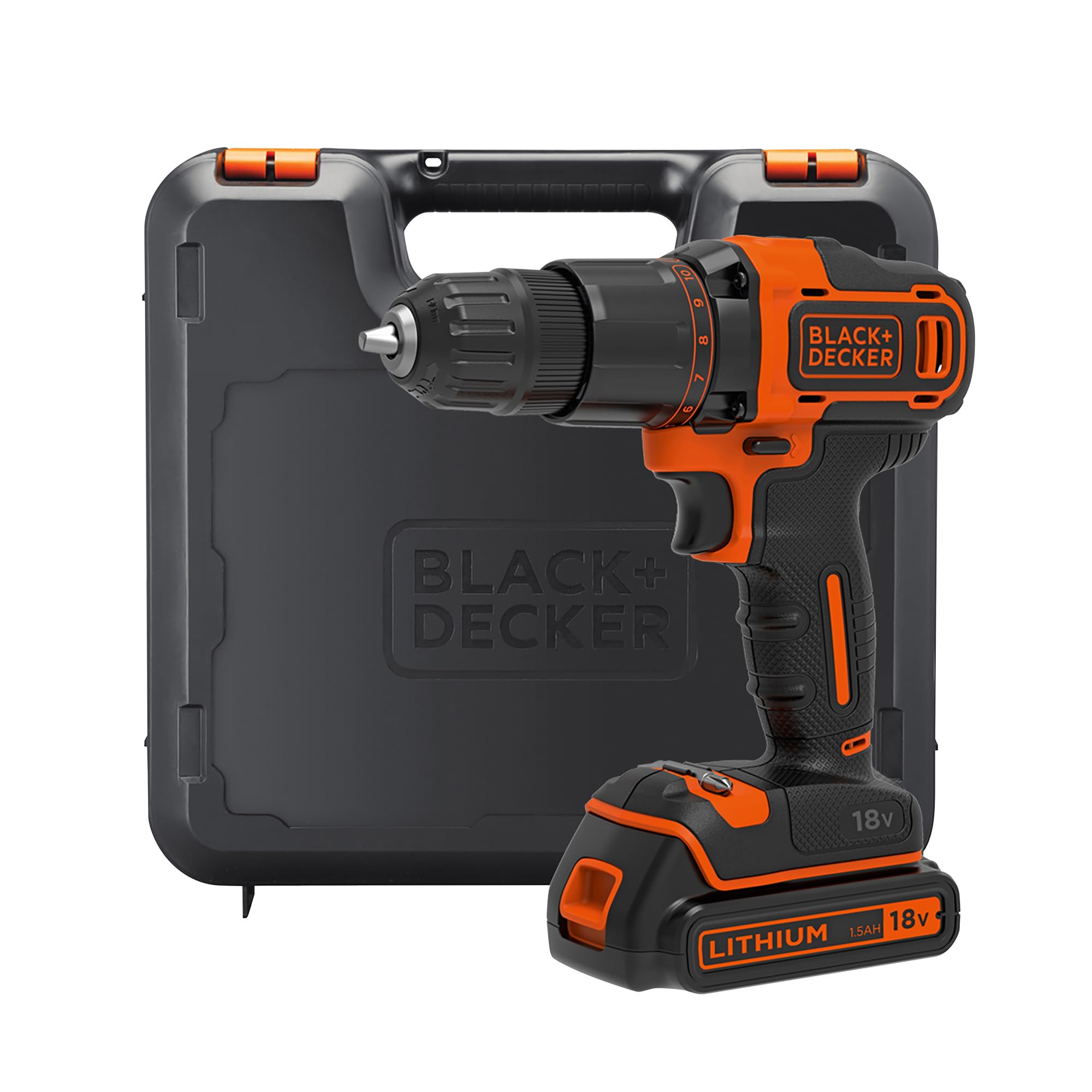 BLACK+DECKER 18V Cordless Hammer Drill, BCD700S1K-GB | Battery, Charger and Kitb