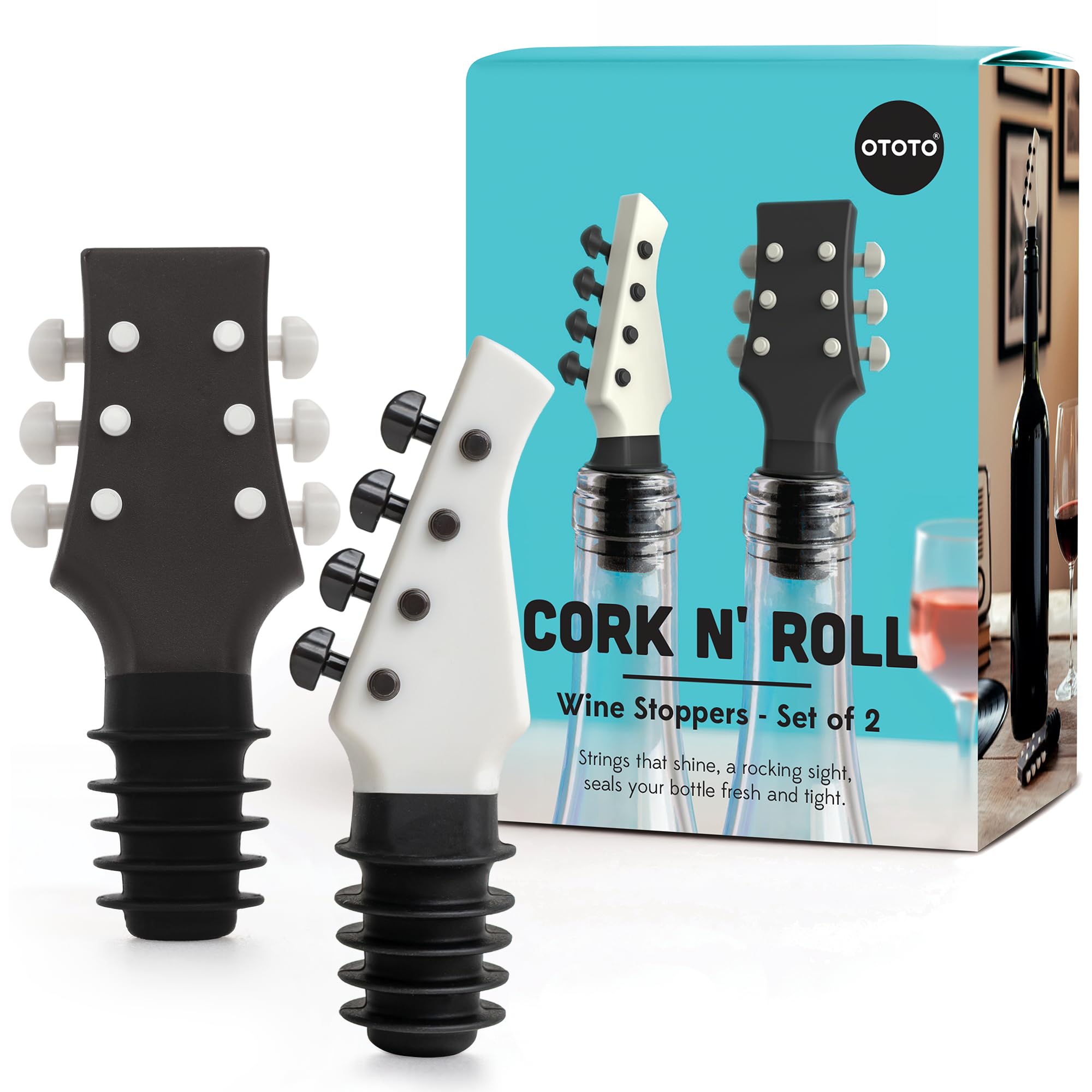 OTOTO Guitar Wine Stoppers Set - Wine Cork, Wine Cap - Unique Kitchen Gadgets, C