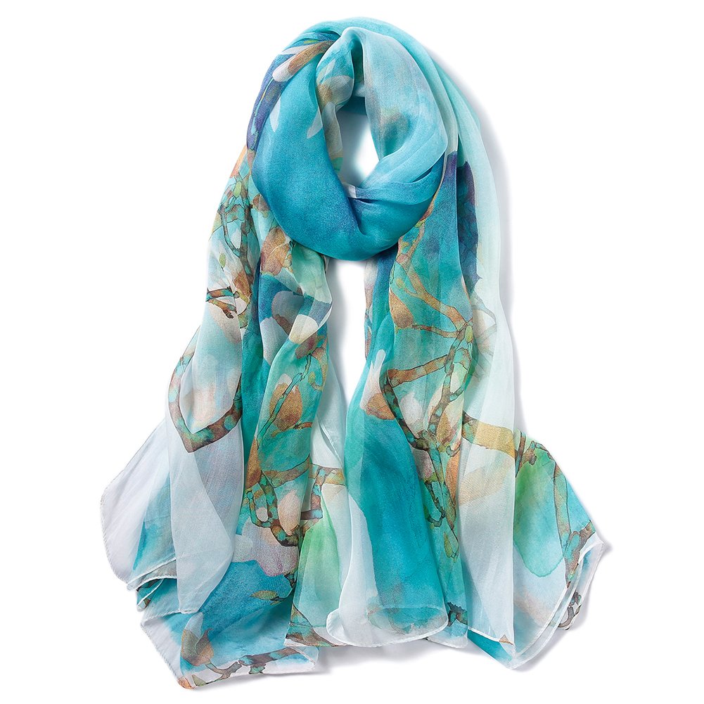 Women's 100% Silk Floral Print Large Scarf Shawl Ultralight Breathable Elegant G