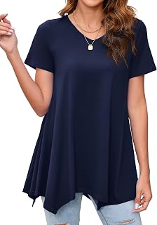 Enmain Women's T-Shirt Tunic Summer Short Sleeve V-Neck Top Blouse Longline Solid Color Women's Floral Printed Tunic for Spring Summer Holiday S-3XL