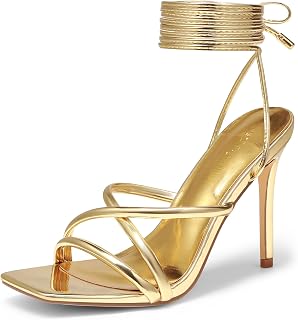 DREAM PAIRS Heels for Women Strappy High Stiletto Lace Up Heeled Sandals Square Open Toe Heels for Prom Party Dating