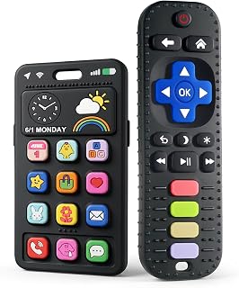 Baby Silicone Remote and Phone Teether, 2pack Teething Toy for Baby 3 6 12 18 Months, Baby's Chew Toys, Food Grade Silicone Teething Toys for Infants, BPA Free, for Babies Gum Relief