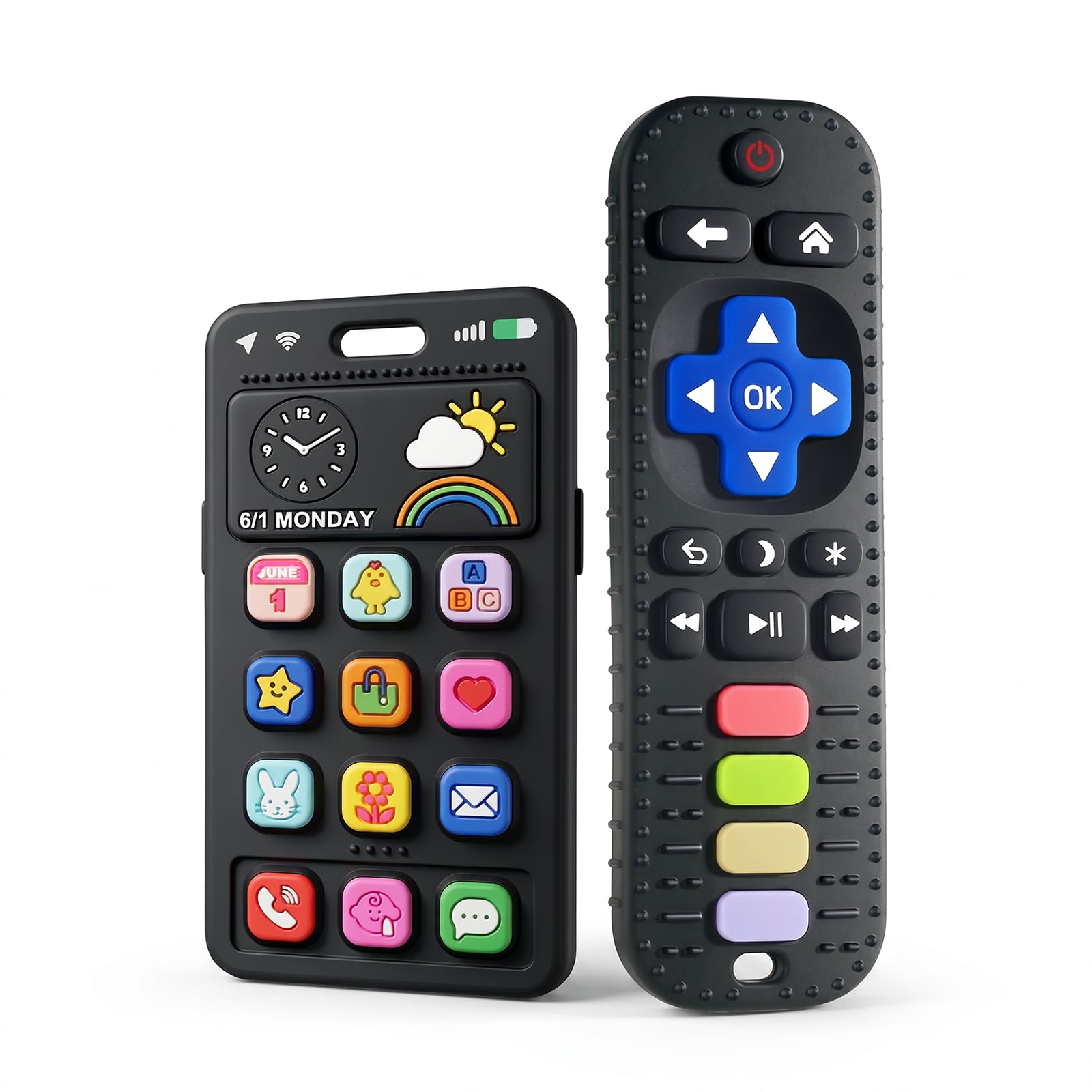 Baby Silicone Remote and Phone Teether, 2pack Teething Toy for Baby 3 6 12 18 Mo