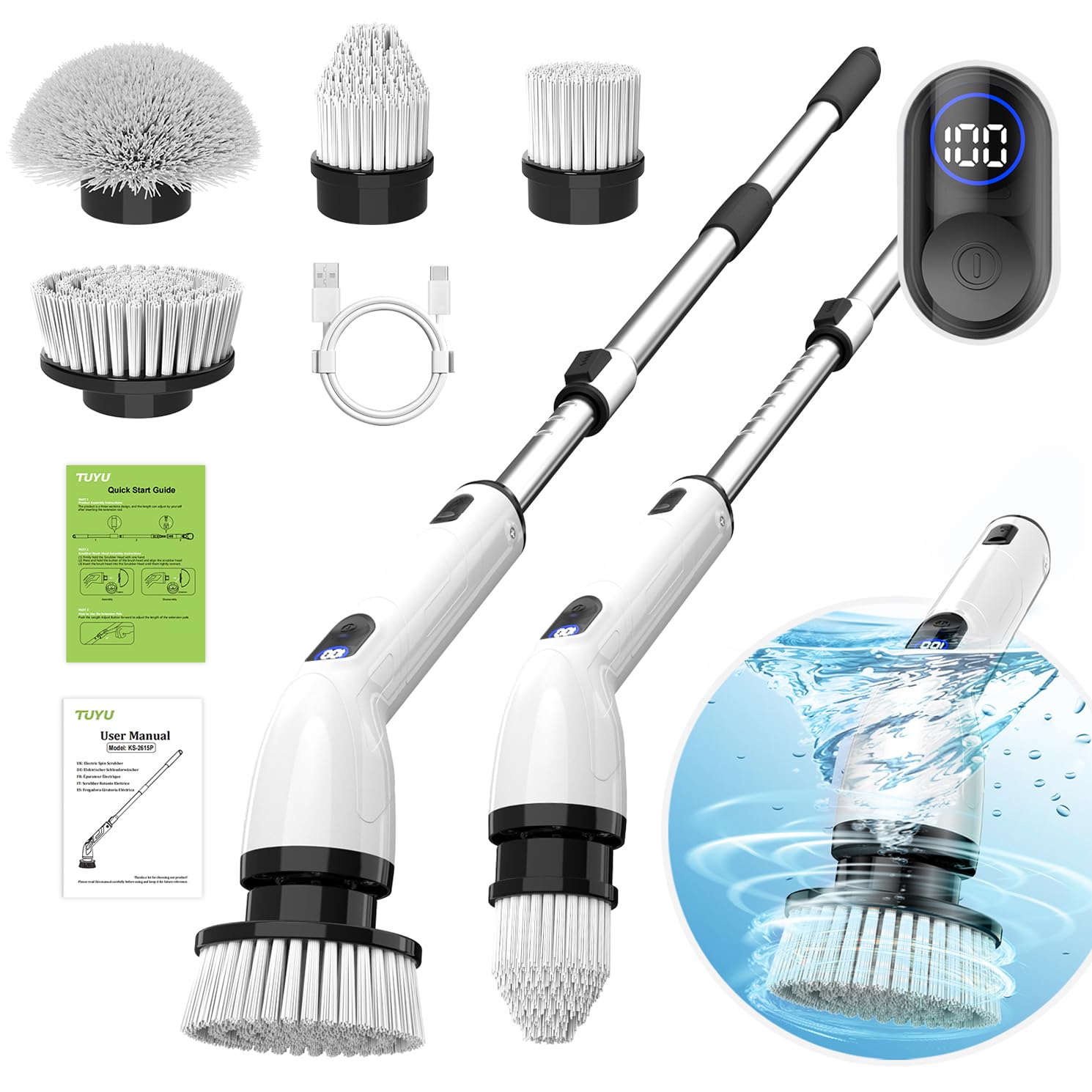 TUYU Electric Spin Scrubber, Cordless Cleaning Brush for Bathroom,Home | IPX7 wa