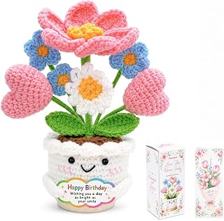 Msvphink Birthday Gifts for Women, Positive Emotional Support Crochet Tulip | Handmade Emotional Support Plant, Crochet Gift for Nana Mom Friend Self Care Card, Gifts for Women Birthday Unique