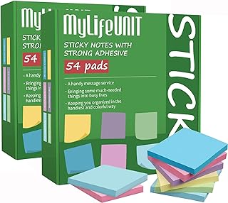 MyLifeUNIT Sticky Notes 3x3, Bulk Pack 108 Note Pads 10800 Sheets for Daily Reminder, Self-Stick Notes with 6 Assorted Colors for Office School Home Notebook Supplies