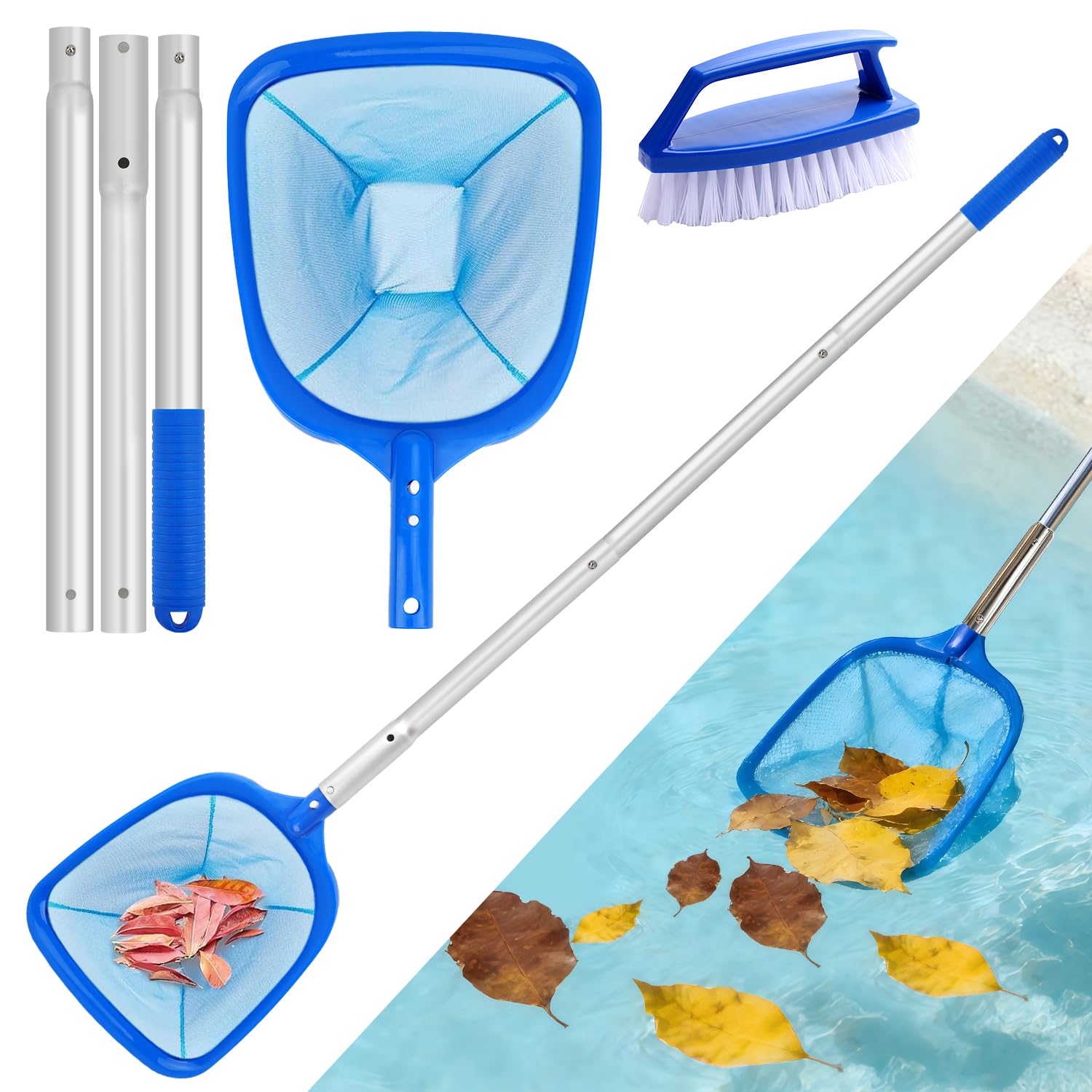 Swimming Pool Skimmer with Small Brush , Deep Pond Fish Net With Ajustable Thick