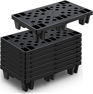 TMINEL 8pcs Black Plastic Pallets for Basement Storage Nestable Moisture Proof Floor Pallet for Sale Lightweight Plastic Pallet with Breathable Grids for Warehouse Shop Restaurant Supermarket Garage