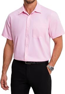 HISDERN Mens Short Sleeve Dress Shirts Bamboo Fiber Anti-Wrinkle Shirt Casual Business Button Down Shirt with Pocket