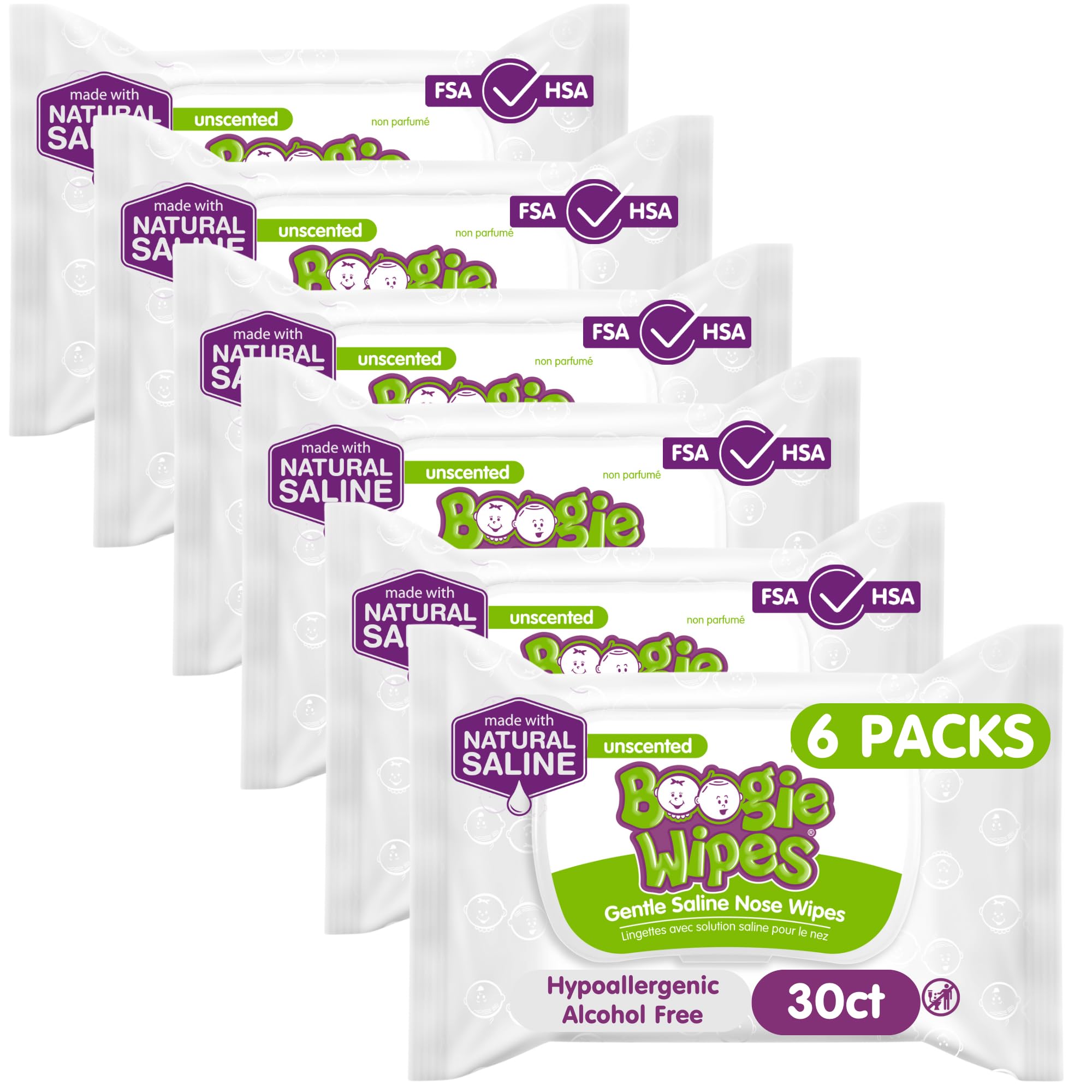 Boogie Wipes Gentle Saline Nose Wipes - 180 Count | Unscented, Hypoallergenic & 