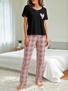 Ensemble de pyjama pour femme, haut à manches courtes, pantalon large, vêtement de détente extensible doux pour la maison et l'extérieur