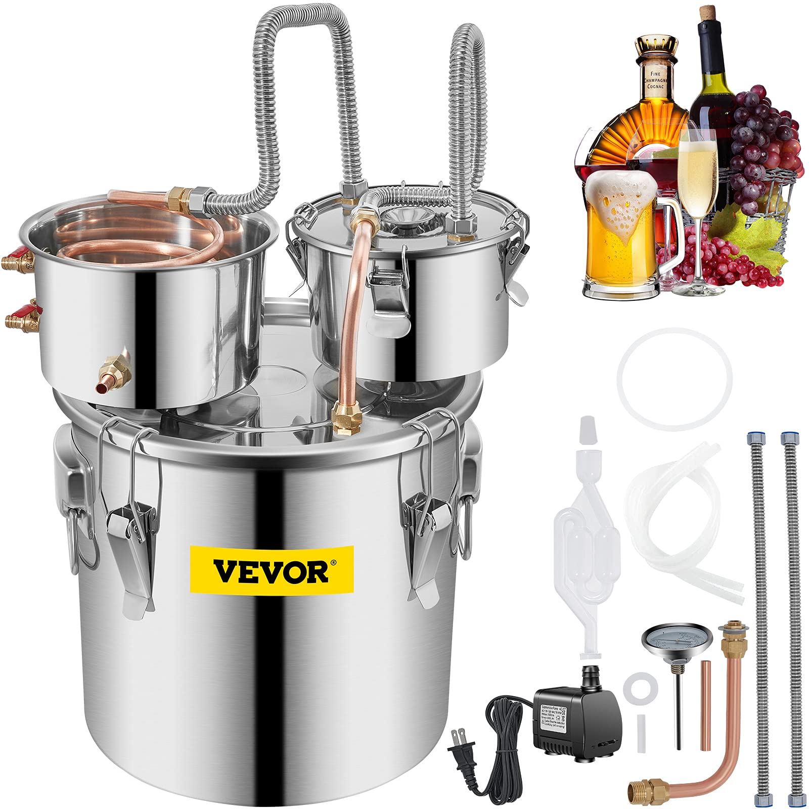 VEVOR Alcohol Still 8 GAL / 30 L Alcohol Distiller Kit with Thumper Keg | For DI