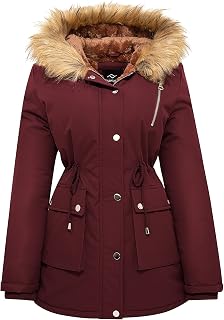 Womens Water-repellent Winter Coat Thicken Puffer Jacket Warm FLeece Lined Parka with Fur Hood