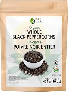 True Organic Ceylon Black Peppercorns Whole 16 Oz - USDA & Kosher Certified , Gluten-Free & Non-GMO Peppercorns , Pure Ceylon Premium Quality & Perfect for Grinder Refill [ Bulk , 1 lb ]