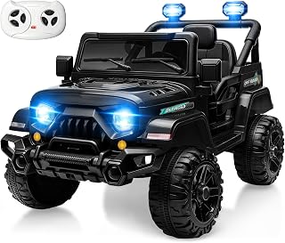 MINIATURE MOTORS 12V Kids Electric Ride on Truck Car Remote Control, Twin 35W Motors 3.5MPH Max Speed, Bluetooth Music Player, 4 Wheels Suspension LED Lights Safety Belt, Gift for Boys & Girls-Black